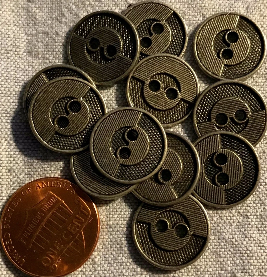 12 Antiqued Silver Tone Metal Sew-through Buttons Almost 5/8" 15MM Lot # 3501 - Image 1 of 1