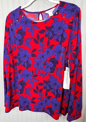 Liz Claiborne Mujer TOP XXL Rojo Púrpura Floral Cerradura Botón Carrera NUEVO Foto 1 de 4