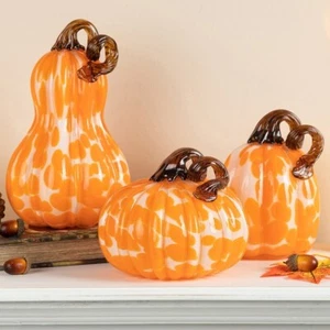 Juego de 3 mesa de calabaza de vidrio soplado a mano Glitzhome acento puntos naranjas - Imagen 1 de 8