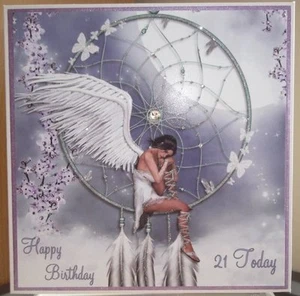 HANDMADE PERSONALISED 21ST BIRTHDAY CARD A PAGAN FANTASY DREAMCATCHER & ANGEL - Picture 1 of 3