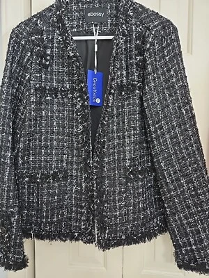 Blazer Tweed Cuadros Talla Lg Brillante Destintado Y2K Preppy Dinero Antiguo Foto 1 de 4