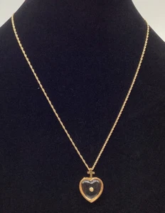 Senfkörner in Plexiglas Herz mit Kreuz & 20" Kette Glaube Halskette goldfarben Neu aus altem Lagerbestand - Bild 1 von 6