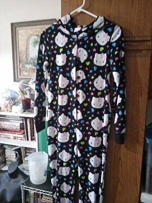 Hello Kitty Junior Size Small (3/5) Hooded Footed Button Front Pajamas - Image 1 of 4