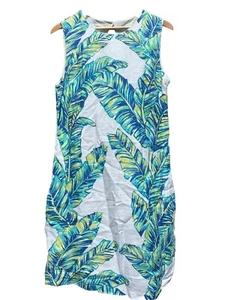W Lane Linen Shift Dress Size 12 Green Palm Print Sleeveless Knee Length - Picture 1 of 10