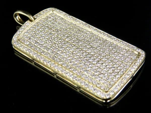 Men's Solid 14K Yellow Gold Iced Dog Tag Genuine Diamond Pendant 6 1/2 CT 2.1" - Picture 1 of 8