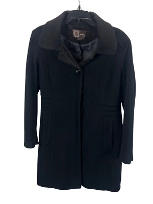 Abrigo para mujer Anne Klein negro con botones de un solo pecho talla 10 Whimsygoth Foto 1 de 4