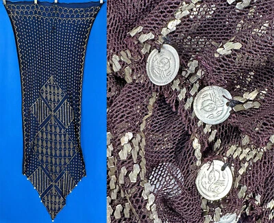 Vintage Egipcio Renacimiento Assuit Marrón Red Plata Moneda Chal Danza del Vientre Cadera Bufanda Foto 1 de 4