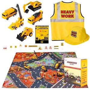 20-teiliges Bau-LKW & Spielmatte Set - Metallfahrzeuge, Kostüm, Spiel für Kinder - Bild 1 von 8