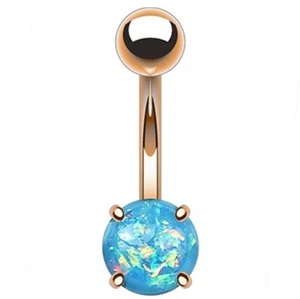 Anillo Vientre Ópalo Brillo Oro Rosa IP Azul Aqua Punta Gema No Cuelga - Imagen 1 de 3