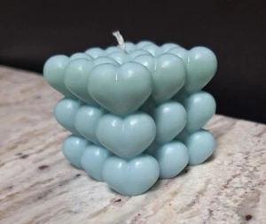 Pastel Blue Bubble Cube Heart Beeswax Candle, Love Candle, Gift For Her - Picture 1 of 3
