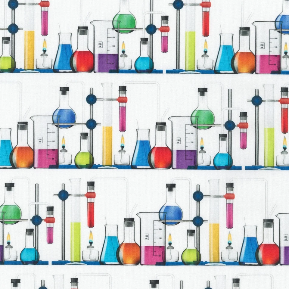Science Fair 2 Fabric - Digital Chemistry Glassware White - Robert Kaufman YARD - Image 1 of 1