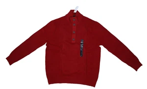 Banana Republic Button Mock Neck Sweater Red Long Sleeve Cotton Mens XL - Picture 1 of 10