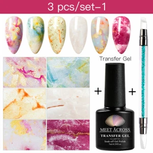 MEET ACROSS Nail Glue With Nail Foils Sticker Set Marble Series Foil Stickers - Picture 1 of 36