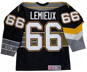 PINGUINI MARIO LEMIEUX PITTSBURGH 1995 CCM TERZA MAGLIA NERA PICCOLE PENNE ROBO - Foto 1 di 5