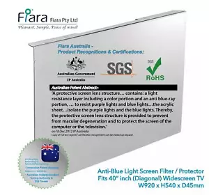Fit 40 inch OLED/ LCD/ LED TV | Fiara Anti Blue Light Screen Protector / Filter - Picture 1 of 12