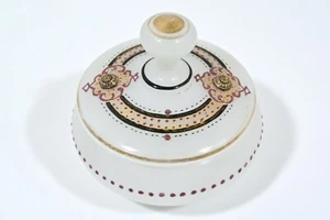 Milchglas Puderdose Deckel handbemalt Perlen RAR viktorianisch Eitelkeit - Bild 1 von 12