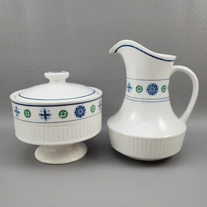 Juego de Crema y Tazón de Azúcar AMCREST Potomac Piedra de Hierro MCM Japón Blanco Azul De Colección - Imagen 1 de 12