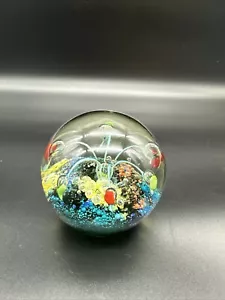 Art Glass Paperweight Hand Blown Red Green Blue Yellow Firework - Picture 1 of 7