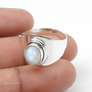 Pietra Lunare Arcobaleno Gemma Argento Massiccio Cocktail Anello Gioielli US 7.5 - Foto 1 di 10