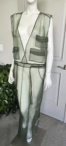 Zara waldgrünes transparentes Midikleid Cover Up tiefer V-Ausschnitt Gr. L Neu mit Etikett - Bild 1 von 10