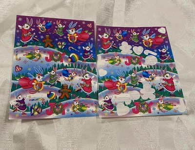 Folhas adesivas vintage de Natal Lisa Frank S355 coelhos coelhos - Imagem 1 de 4