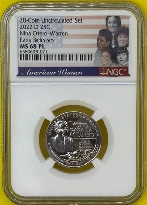 2022 D Nina Otero Warren US 25c  NGC MS68 PL ~ American Women Series - Image 1 of 4