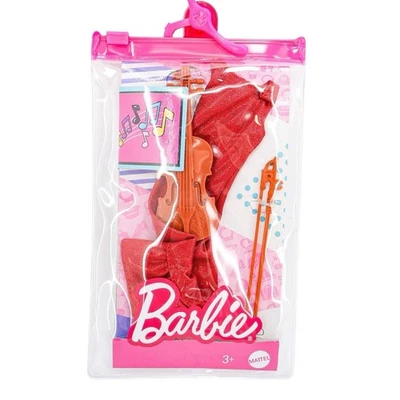 Mattel Barbie Fashion Pack Red Glittery Holiday Festive Dress Violin Musician