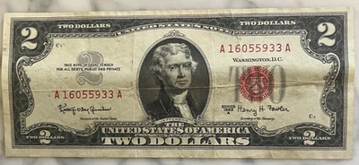Series 1963-A 2 Dollar Bill Red Seal Circulated - Image 1 of 2