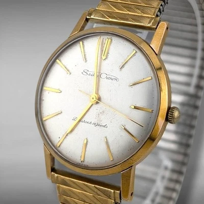 Reloj Pulsera SEIKO Crown 14036 Cuerda Manual Hombre Vintage 19 Joyas Tono Dorado Foto 1 de 4