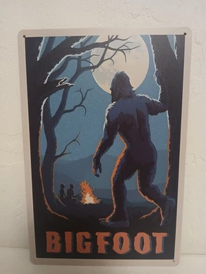 Bigfoot Sasquatch Yeti Scary Watching Night Campfire Tin Sign 8"X12" New Myth - Image 1 of 4