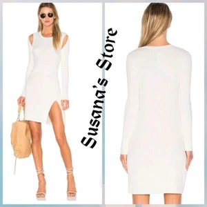 NWT BCBG MAXAZRIA White SIZE L Braiden Marled Cold-Shoulder Sweater Dress - Picture 1 of 6