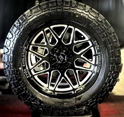 4x 22x12 Evok EV504 Wheels and Tires Black Milled 5x150 Tundra 5x5.5 Ram 5x139 - Image 1 of 4