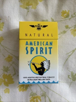 VTG AMERICAN SPIRIT Blue & Yellow TIN Cigarette Box Package Native American RARE - Image 1 of 4