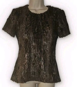 BCBGMAXAZRIA WOMEN'S S TULUM SHORTSLEEVE COATED FAUX FUR TOP TQZ1Q422/S543A - Picture 1 of 2