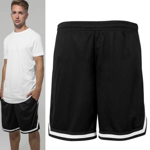 Pantaloncini a rete bicolore - pantaloncini neri poliestere cool stile jersey righe bianche - Foto 1 di 14