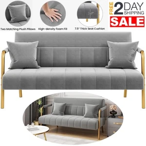 56.5" Sofa Gris Con Patas De Metal Dorado Muebles Para La Sala Baratos En Oferta - Picture 1 of 8