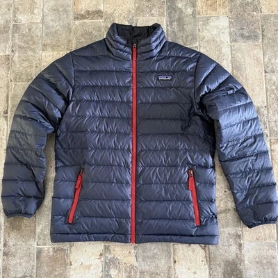 Patagonia Boys Down Sweater Puffer Coat XL 14 Full Zip Jacket Navy Blue - Image 1 of 4