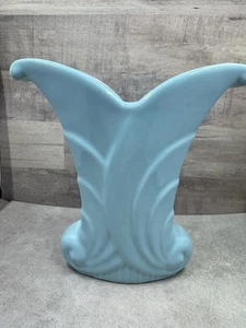 Vintage Abingdon USA Pottery 7” Lite Blue Fan Scroll Vase #512 Art Deco - Picture 1 of 20