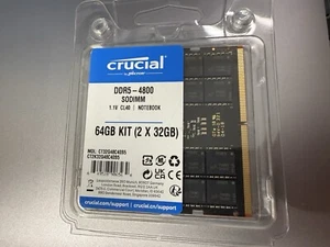Crucial RAM 64GB Kit (2x32GB) DDR5 4800MHz CL40 Laptop Memory CT2K32G48C40S5 - Picture 1 of 7