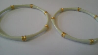 Julie Vos LOT OF 2 Bamboo Bangle Ivory Enamel Bracelet 24k Gold Plated - Image 1 of 2