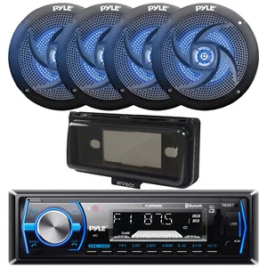 Pyle Single DIN Marine Bluetooth Empfänger, Abdeckung, 4x 5,25" 180 W blaue LED Lautsprecher - Bild 1 von 4