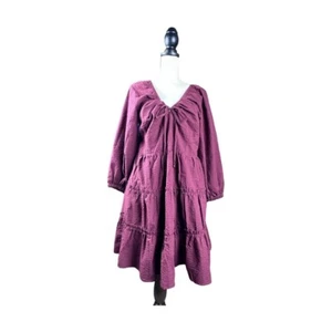 Madewell dreistufiges Midi Rüschen 3/4 Ärmel Kleid Größe 12 burgunderrot - Bild 1 von 6