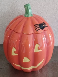 Hallmark Halloween Pumpkin Ceramic Canister Cookie Jar 7.5" Tall - Picture 1 of 19