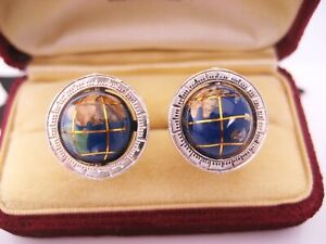  Tateossian Sterling Silver Enamel & Gemstone Spinning World Globe Cufflinks