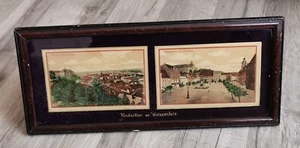 Vecchio quadro ricordo di Roccia Bianca 2 vedute da appoggio cornice dietro vetro - Foto 1 di 11