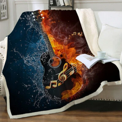 Warm Bass Guitar 3D Bed Hiking Picnic Thick Quilt Bedspread Fleece Throw Blanket - Image 1 of 3