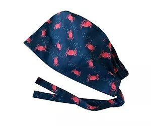 Men ,Woman , Children Cute classic working Scrub Cap, Red Crab ,Dusty Navy, USA - Picture 1 of 4