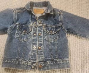 Vintage Little LEVI's Trucker Denim Jean Jacket 72225 -0214 Kids Sz 5 Orange Tab - Picture 1 of 15