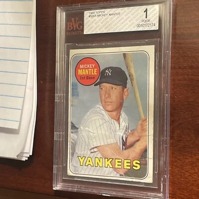 Tarjeta de béisbol 1969 Topps #500A Mickey Mantle - Yankees de Nueva York en muy buena condición 1 pobre Foto 1 de 4