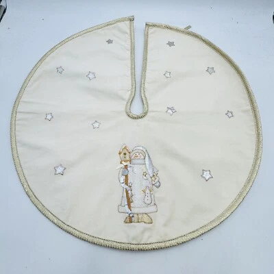 "Falda árbol de Navidad muñeco de nieve marfil invierno blanco oro estrellas y borde 21"" diámetro" Foto 1 de 4
